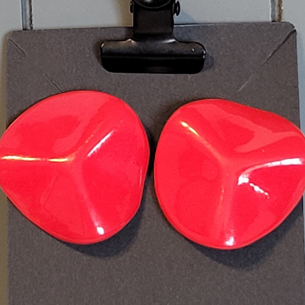 Vintage Red Triangle Stud Earrings Abstract Retro Lightweight Jewelry 1.2"